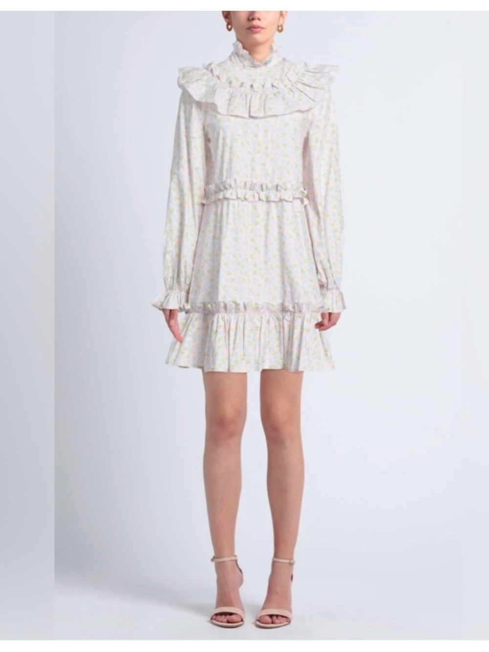 Ganni Ruffle Floral-Print Mini Dress 100% Cotton size 38 US M NWT